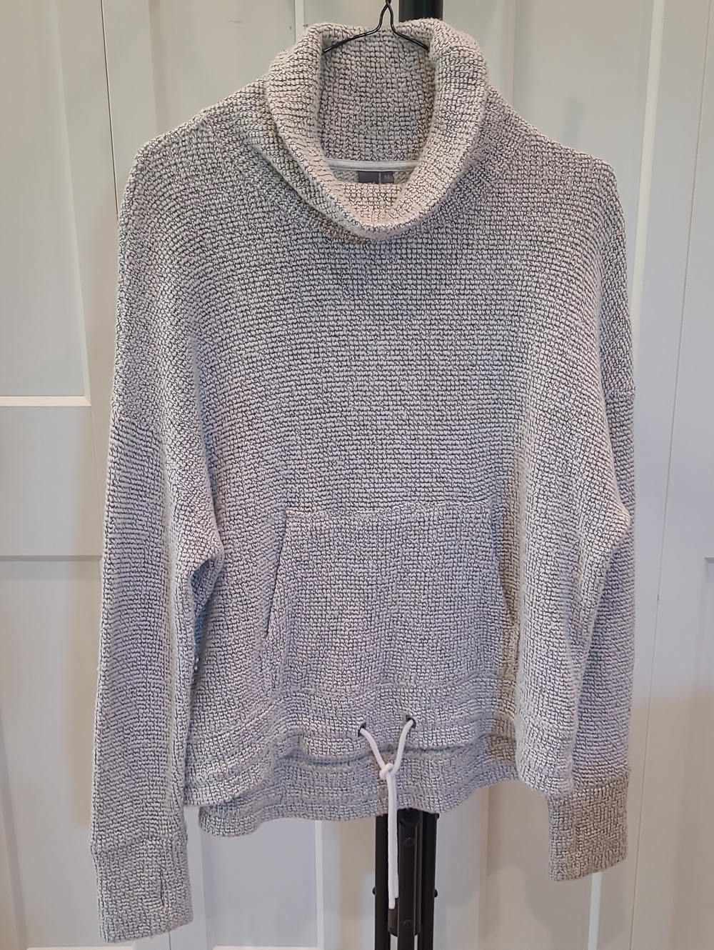Sweaty Betty Ruched Boucle Light Gray Cowl Neck Pullover